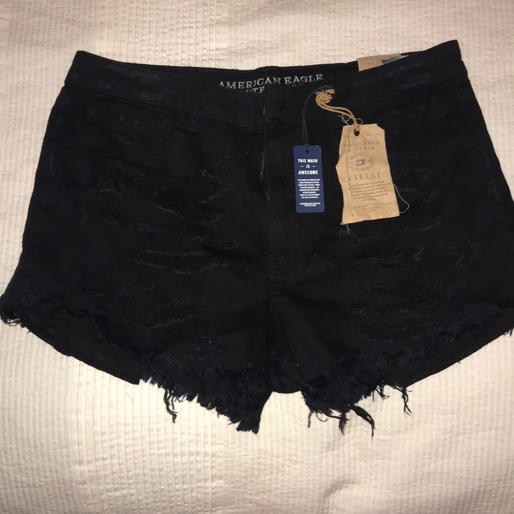 Black denim shorts